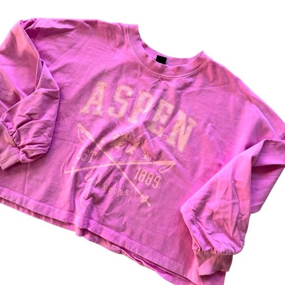 Aspen Spellout Wild Fable Pink Cotton Long Sleeve Tee Size Medium Oversized - Picture 1 of 3